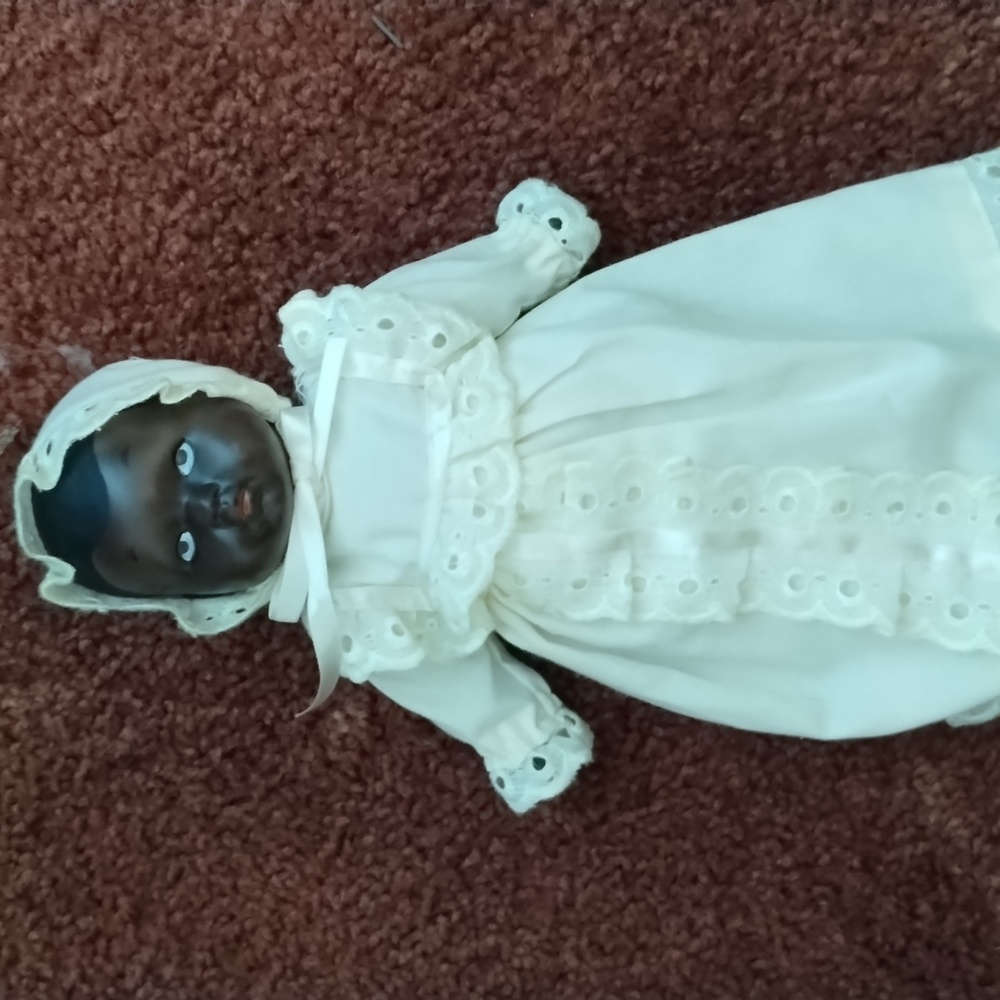 Antique 1930s ceramic African American baby boy baptism doll